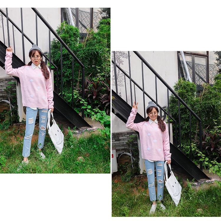 Cute Pastel Cloud Winter Autumn Loose Oversized Casual Knit Sweater Sweatshirt Pullover Jumper Shirt E-Girl Kawaii Korean Japanese Harajuku Streetwear