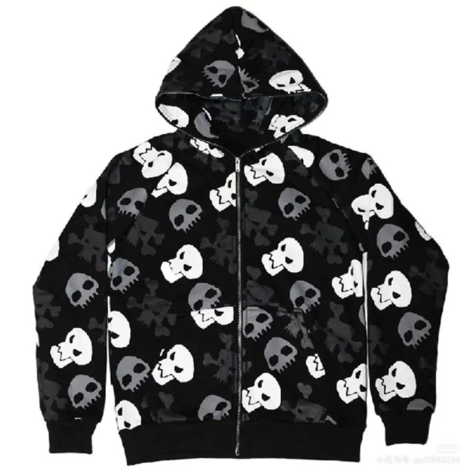 Black Skull Punk Zipper Hoodie