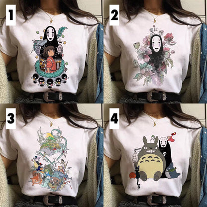 Japanese Anime Cartoon Print Loose Casual Short Sleeve Shirt T-shirt