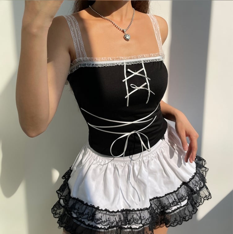 Lace Shoulder Bow Tank Top