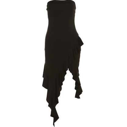 Black Irregular Backless Off Shoulder Dress