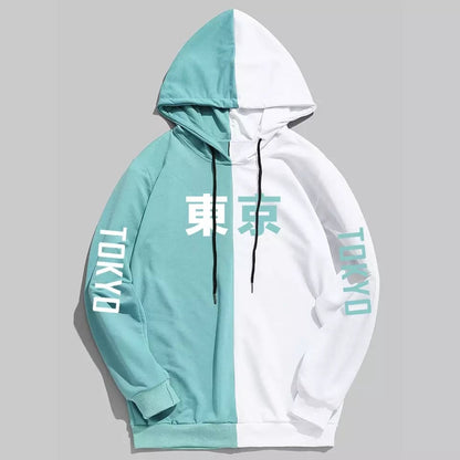 Patchwork Tokyo City Contrast Print Long Sleeve Hoodie Sweater Sweatshirt Pullover E-Girl Kawaii Korean Japanese Harajuku Streetwear