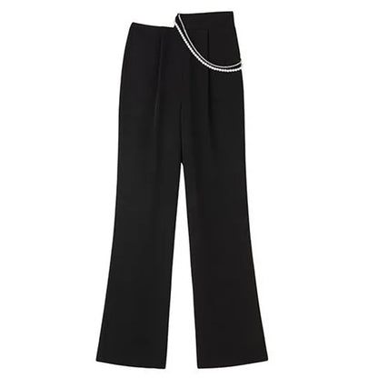 Pearl Rhinestone Black High Waist Pants