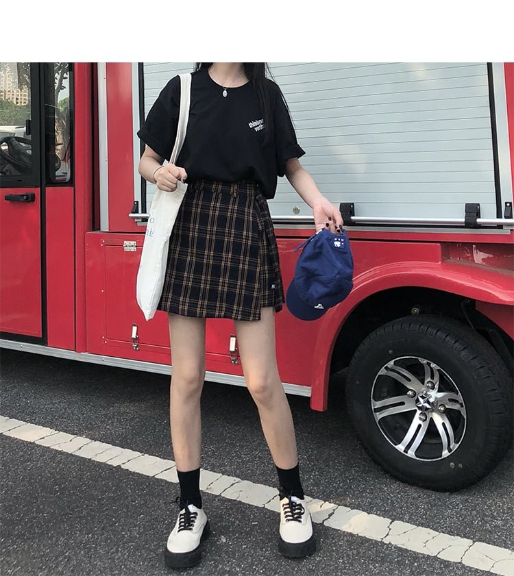 Cute Plaid Checkered High Waisted Mini Skirt Preppy School Girl Vintage Autumn Winter E-Girl Kawaii Korean Japanese Harajuku Retro Streetwear