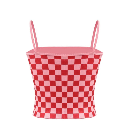 Red & Pink Checkered Tank Top