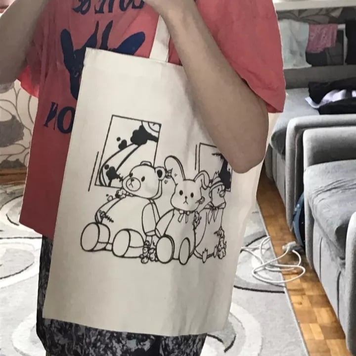 Cute Shiba Inu Anime Girl Cartoon Tote Canvas Bag Shopper Shoulder Bag Aesthetic Casual Summer E-Girl Kawaii Korean Japanese Harajuku