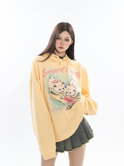Yellow Kitten Print Sweater