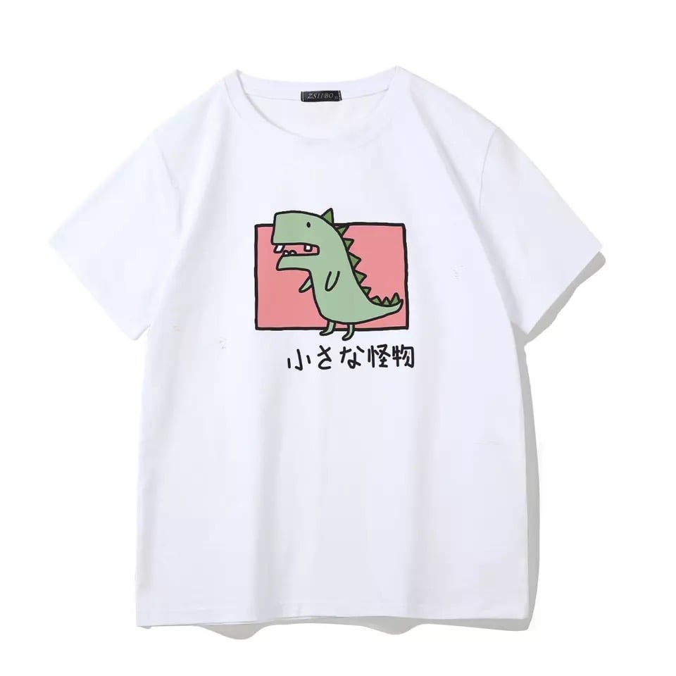 Cute Vintage Dinosaur Print Cartoon Short Sleeve Shirt T-shirt Tee Punk Funny Sweet Summer Casual E-Girl Kawaii Korean Japanese Harajuku Streetwear