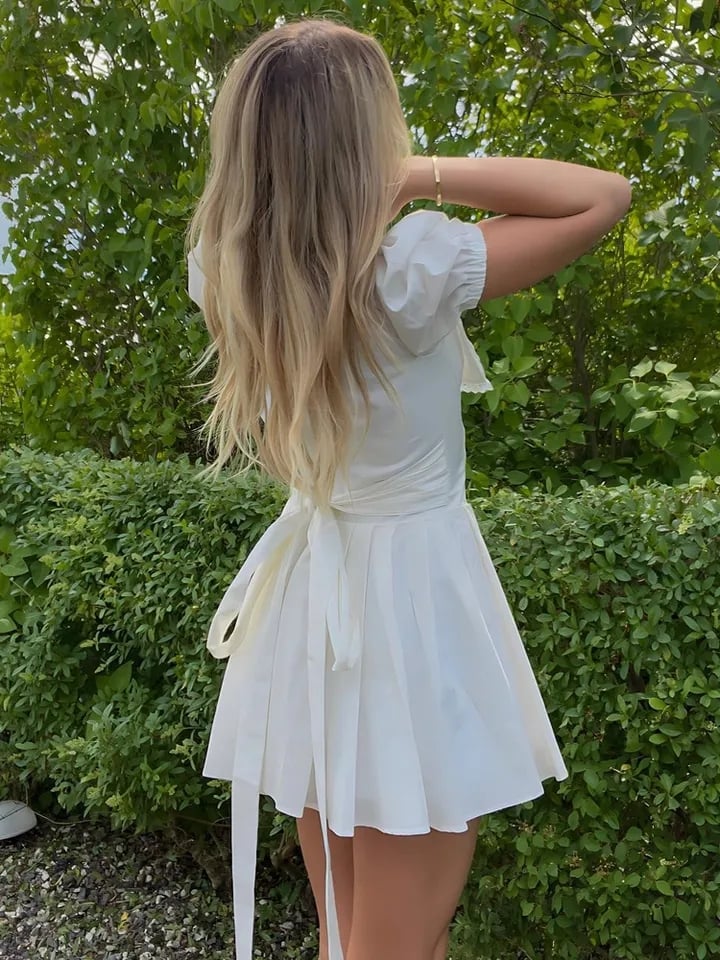 White Puff Sleeve Mini Dress