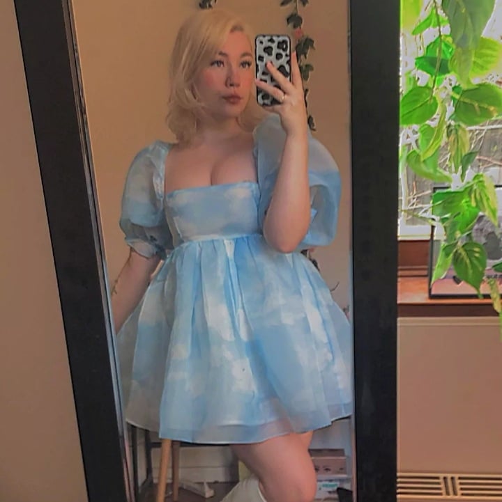 Cute Sexy Blue Cloud Sky Princess Square Neck Puff Sleeve Mini Party Dress Summer Aesthetic E-Girl Kawaii Korean Japanese Harajuku