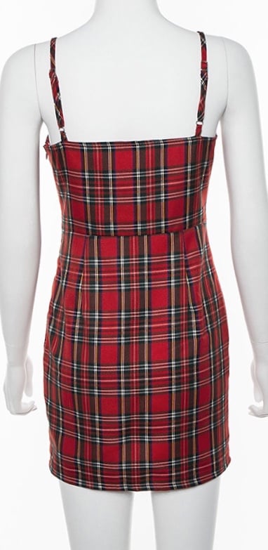 Cute Sexy Red Plaid Checkered Mini Dress Party Bodycon E-Girl Kawaii Korean Japanese Harajuku Chinese Retro Streetwear Aesthetic