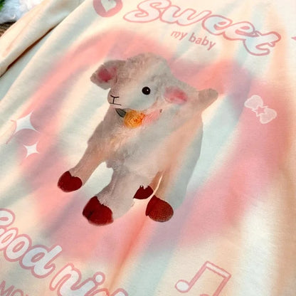 Sweet Lamb Print Short Sleeve T-shirt