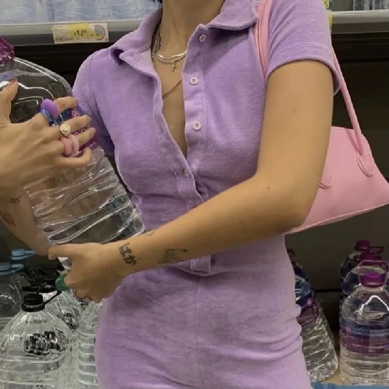 Purple Button Up Romper
