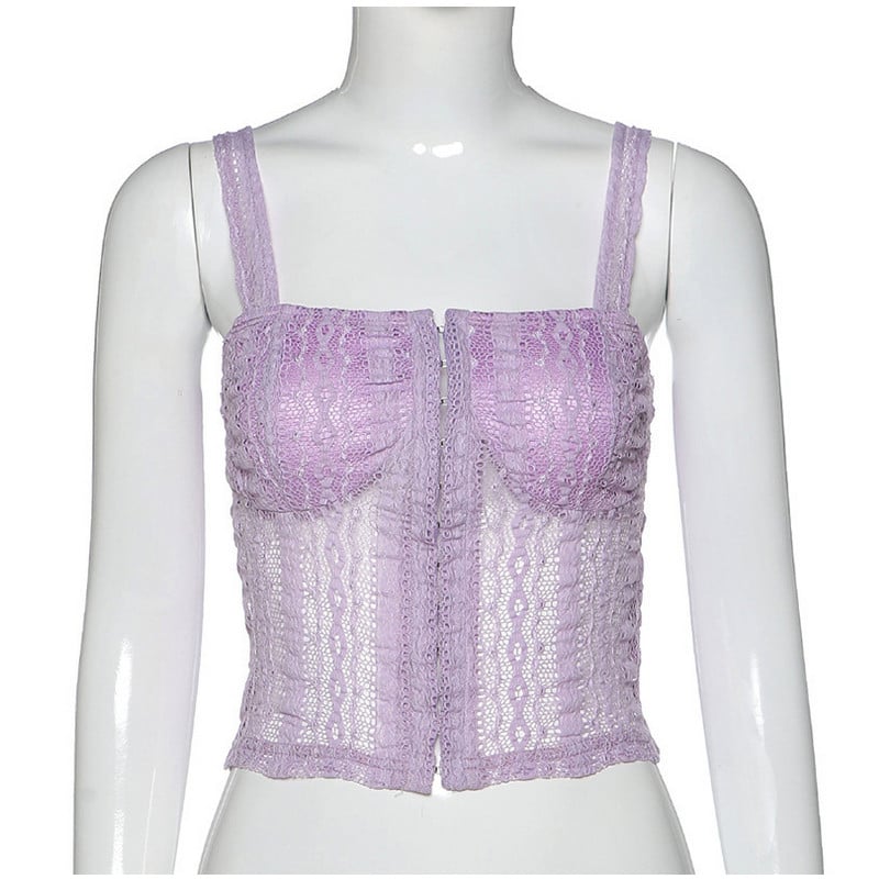 Sexy Lace Net Crop Top Tank Camisole Sleeveless Shirt Summer Causal E-Girl Kawaii Korean Japanese Harajuku Streetwear