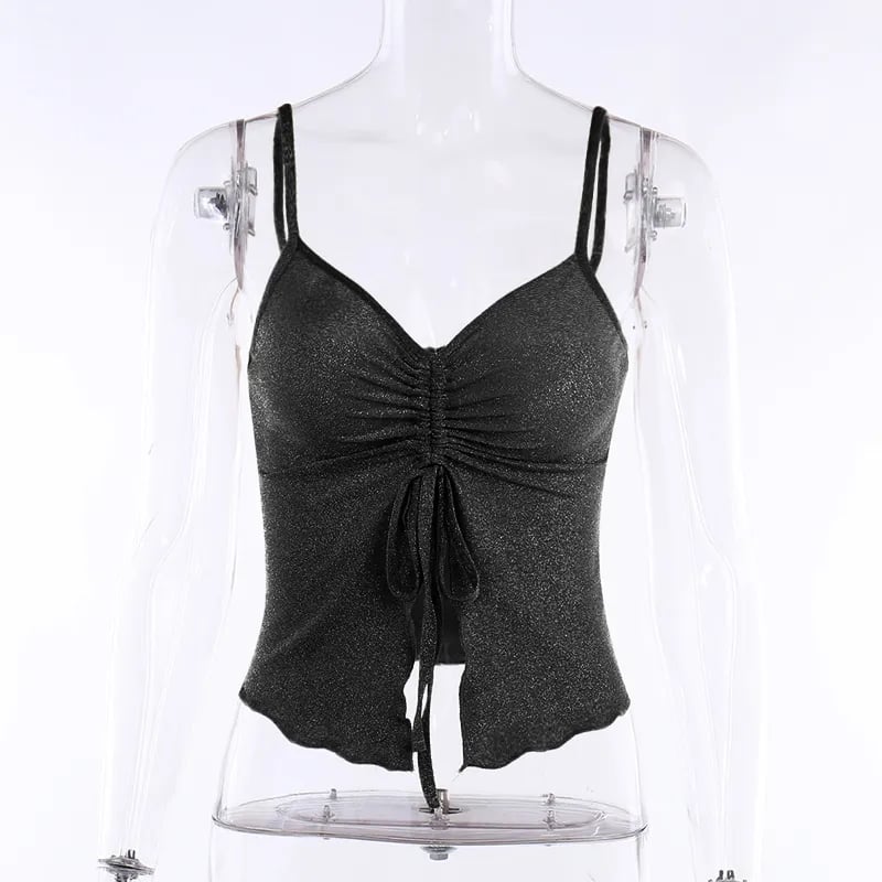 Blue Glitter Ruched Tank Top