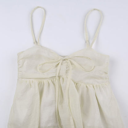 Yellow Double Layer Lace Up Top