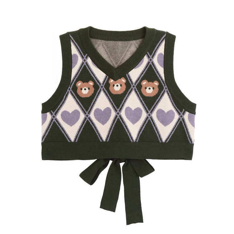 Bear Argyle Knit Sweater Vest