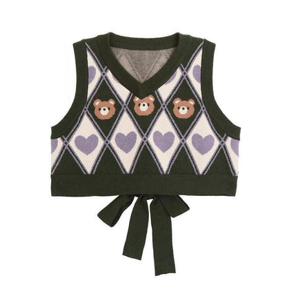 Bear Argyle Knit Sweater Vest