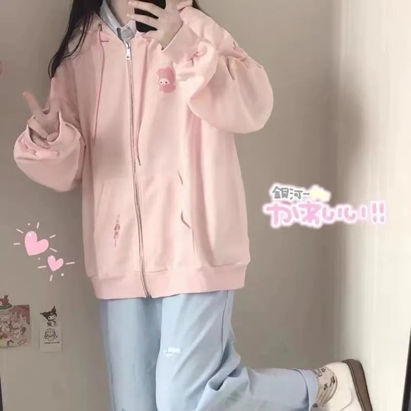 Pink Rabbit Print Oversized Hoodie