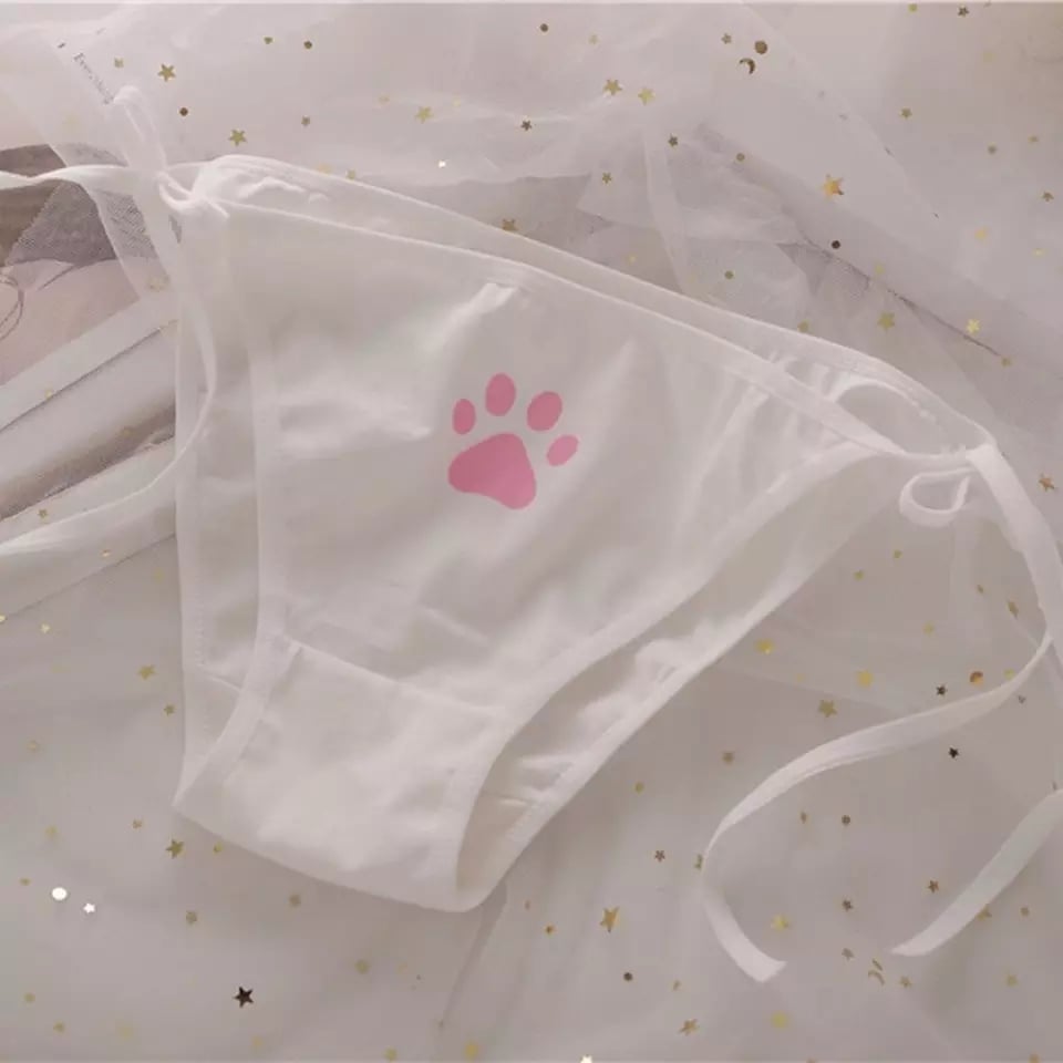 Cute Cat Claw Paw Print Anime Girl Low Waist Cotton Strap Underwear Lingerie Panties Aesthetic Casual Summer E-Girl Kawaii Korean Japanese Harajuku