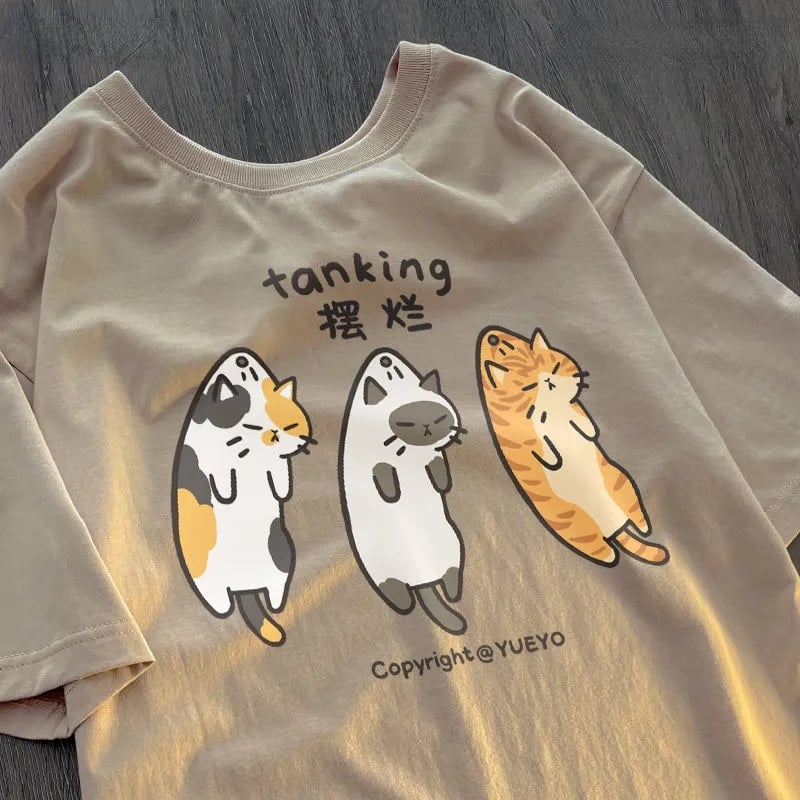 Funny 3 Cats Print Short Sleeve T-shirt