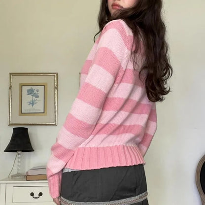 Pink Stripe Button Down Long Sleeve Cardigan