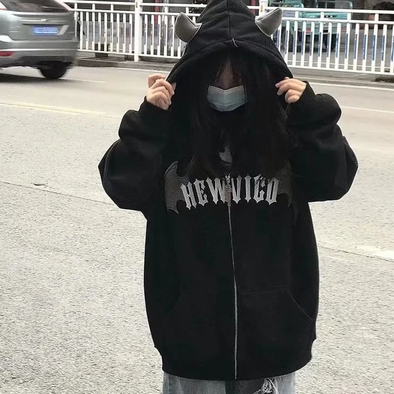 Demon Horn Oversized Zipper Hoodie