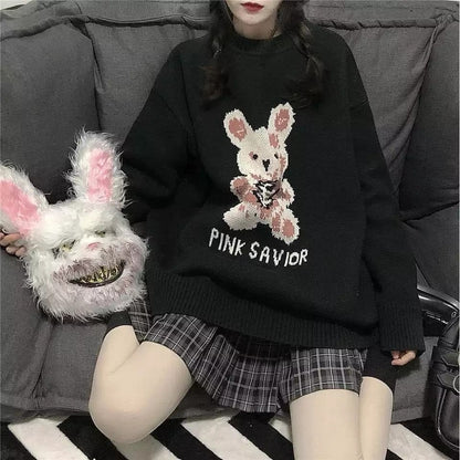 Bunny Knit Casual Sweater Sweatshirt Loose Jumper Long Sleeve Pullover Top Punk Goth E-Girl Kawaii Korean Japanese Harajuku Streetwear