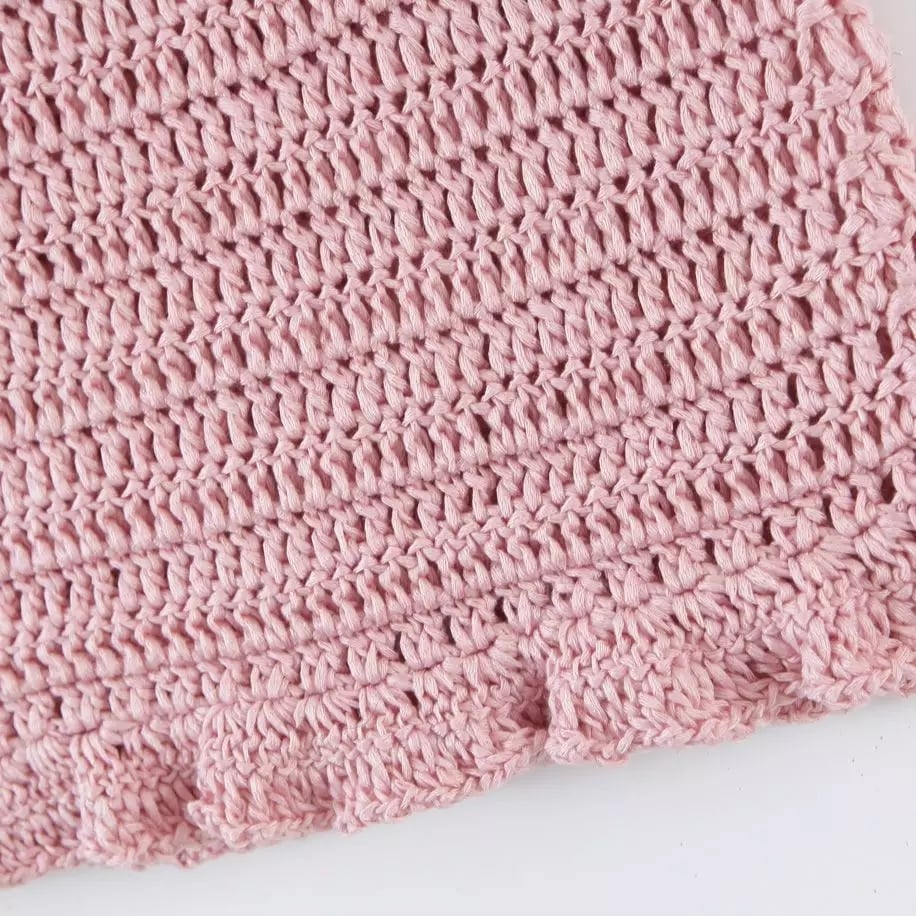 Pink Strawberry Crochet Knit Top + Sash Beach Mini Skirt