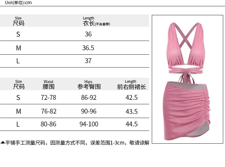 2PCS Pink Sequin Cut Out Tank Top + Mini Skirt