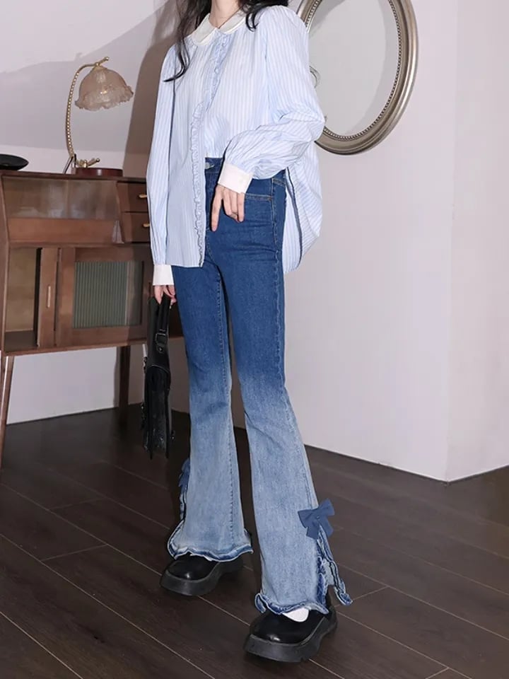 Sweet Bow High Waist Flare Denim Jeans