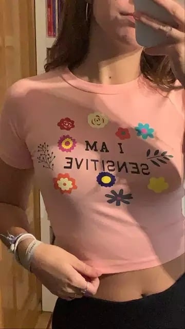 Cute Sensitive Pink Flower Embroidery Sexy Crop Top Short Sleeve Shirt Tee T-shirt Summer Casual E-Girl Kawaii Korean Japanese Harajuku Streetwear