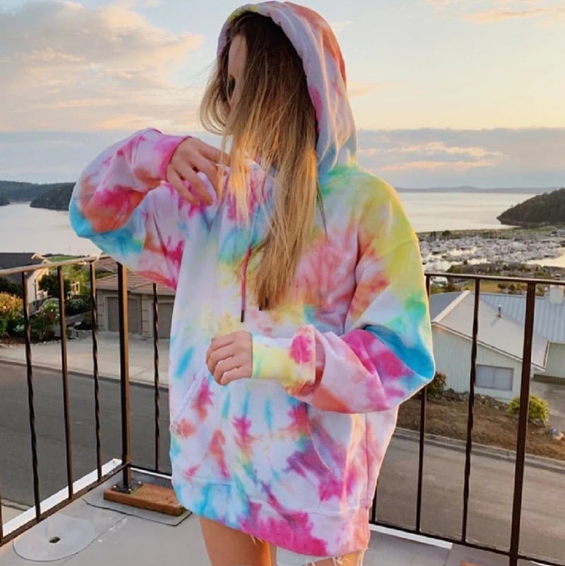 Cute Pastel Pink Tie Dye Rainbow Colorful Sweater Pullover Hoodie Sweatshirt E-Girl Kawaii Korean Japanese Harajuku Retro Streetwear Aesthetic