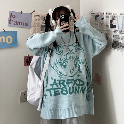 Cute Japanese Anime Girl Knit Long Sleeve Pullover
