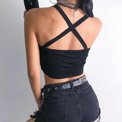 Cute Sexy Dragon Buckle Vest Tube Crop Top Cami Tank Shirt Tee T-shirt E-Girl Kawaii Korean Japanese Harajuku Chinese Retro Streetwear Aesthetic