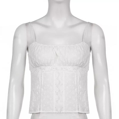 White Lace Milkmaid Fairy Crop Top