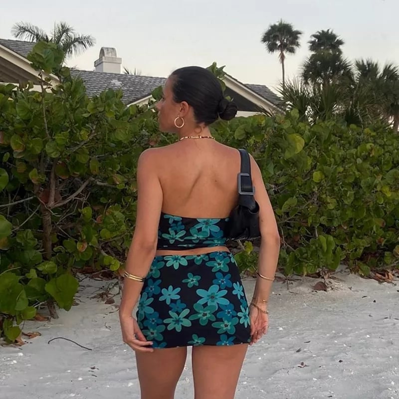 Floral 2 Piece Set Tube Top + Mini Skirt
