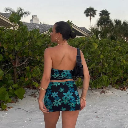 Floral 2 Piece Set Tube Top + Mini Skirt