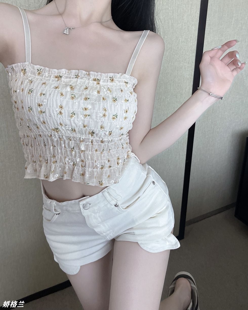 Floral Ruched Backless Crop Top