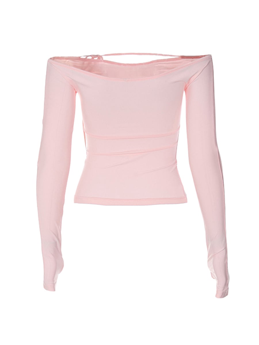 Pink Bow Off Shoulder Long Sleeve Top