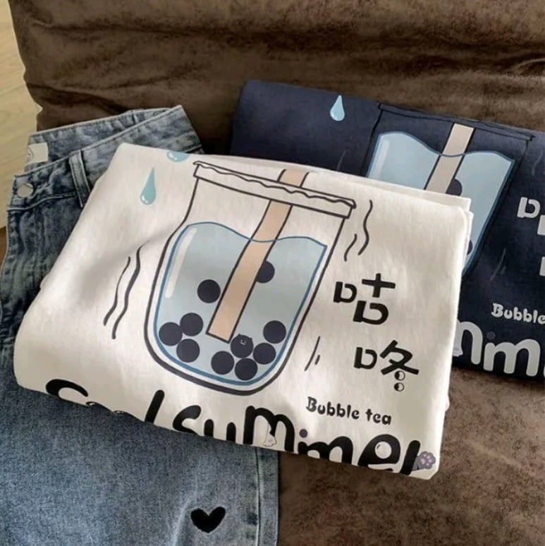 Bubble Milk Tea Print Short Sleeve T-shirt