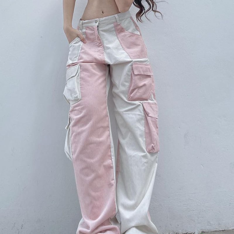 Pink Contrast Patchwork Cargo Pants