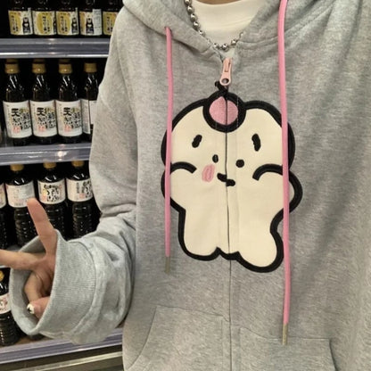 Bear Graphic Print Zipper Hoodie