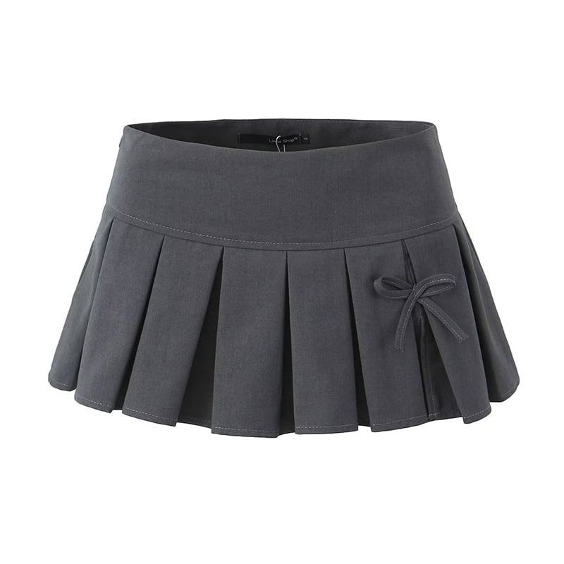Grey Bow Low Waist Tiered Pleated Skirt