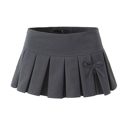 Grey Bow Low Waist Tiered Pleated Skirt