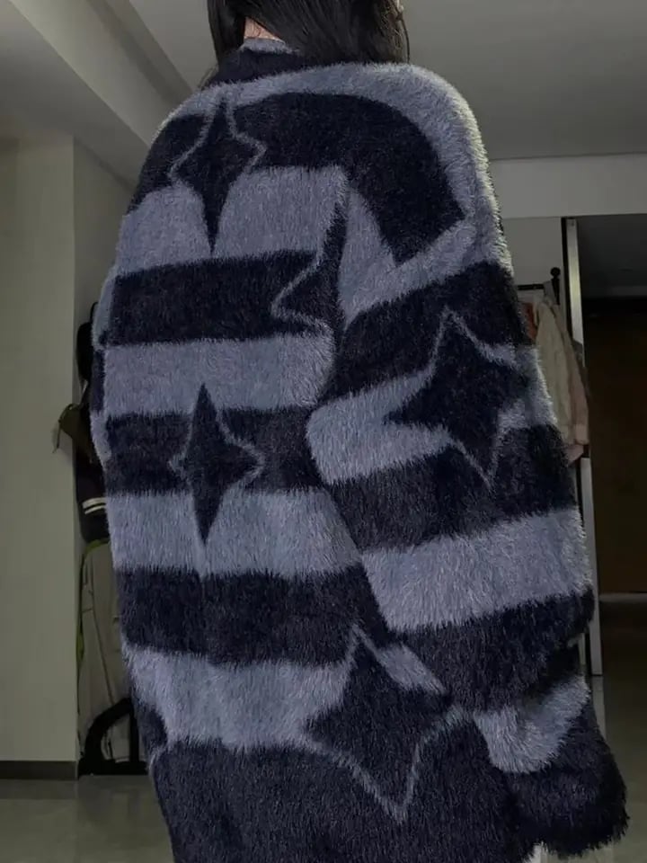 Grey & Black Star Striped Sweater