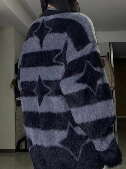 Grey & Black Star Striped Sweater