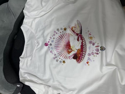 Fairy Shell Print Lace Trim Baby Tee