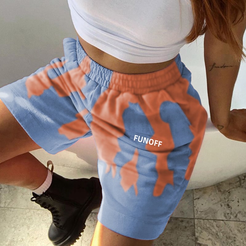 Cute Colorful Tie Dyed Print Casual Sweat Short High Waisted Pants Bottom E-Girl Kawaii Korean Japanese Harajuku Chinese Retro Streetwear Aesthetic