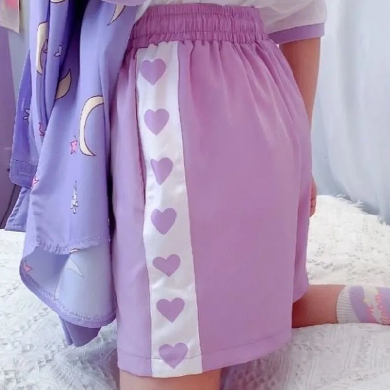 Purple Heart Drawstring Shorts